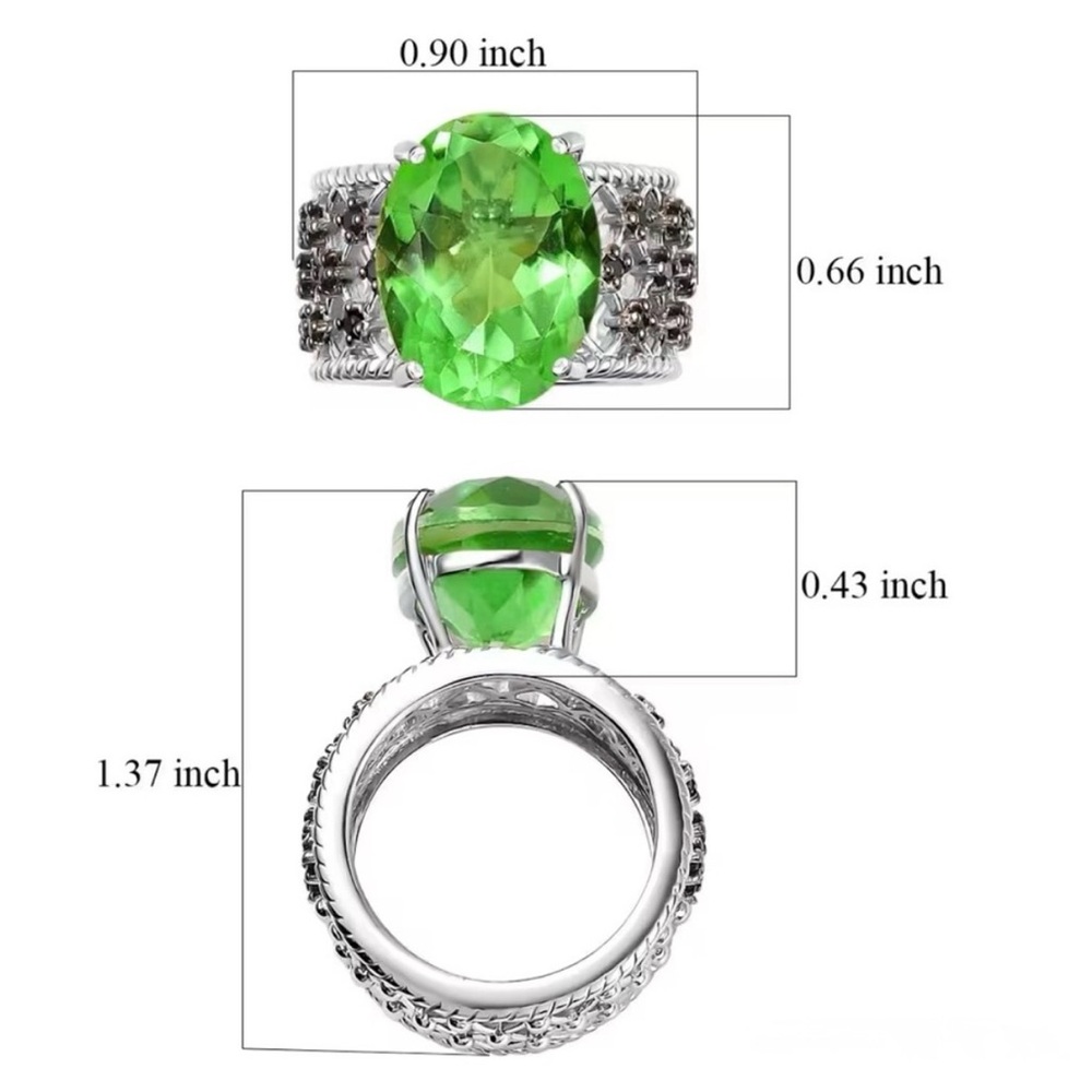 331. Chartreuse Quartz Thai Black Spinel Ring/Platinum Over Sterling - Picture 5 of 8